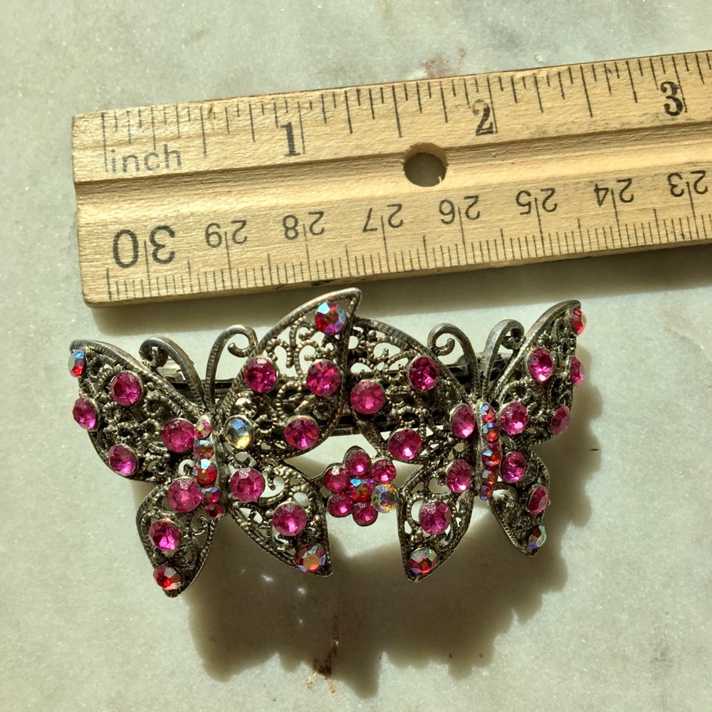 💖✨Pink Butterfly Barrette with crystals ✨ & Yellow glitter Flower Barrette 💖🌼✨✨ - Picture 4 of 16